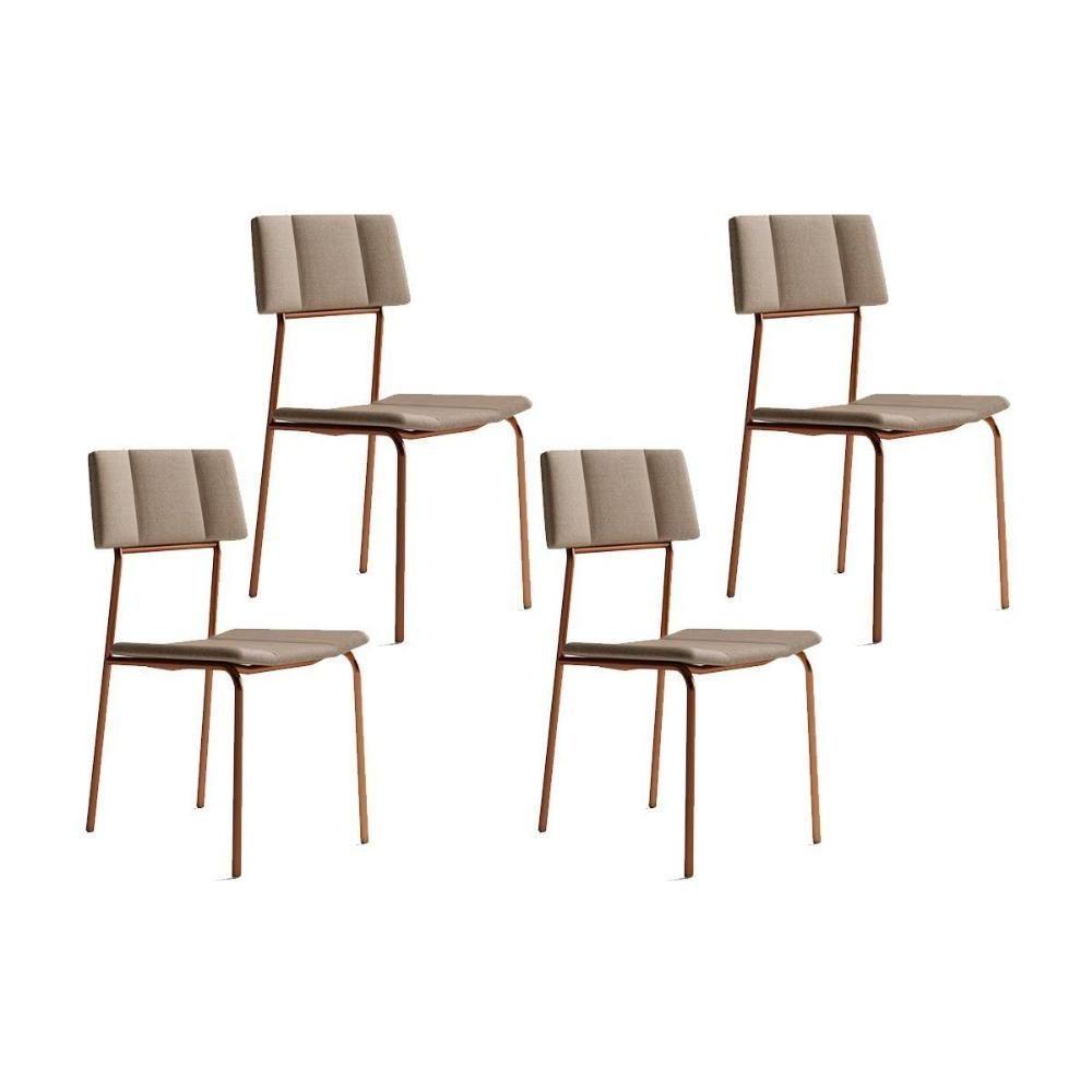 Kit 4 Cadeiras Sala Jantar Lou 1742 4 Uni Rose Linho Areia Carraro - 1