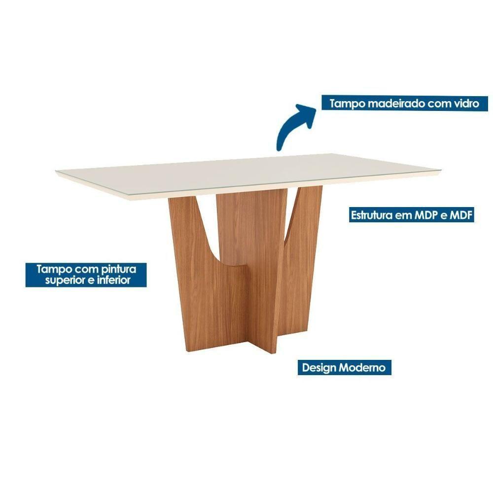 Conjunto Mesa De Cozinha Vértice Tampo Madeirado Com Vidro 160x80cm E 6 Cadeiras Vita Nature Suede Light Bege Henn - 2