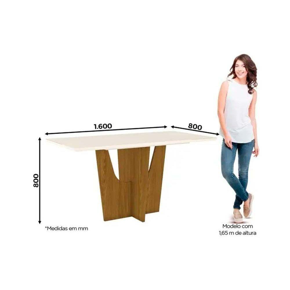 Conjunto Mesa De Cozinha Vértice Tampo Madeirado Com Vidro 160x80cm E 6 Cadeiras Vita Nature Suede Light Bege Henn - 5