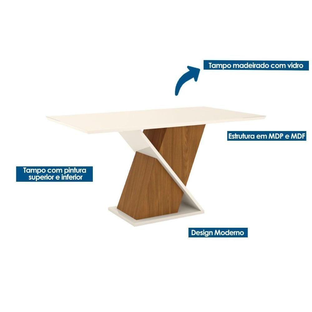 Conjunto Mesa De Cozinha Solus Tampo Madeirado Com Vidro 160x90cm E 6 Cadeiras Malu Nature Linho Henn - 2