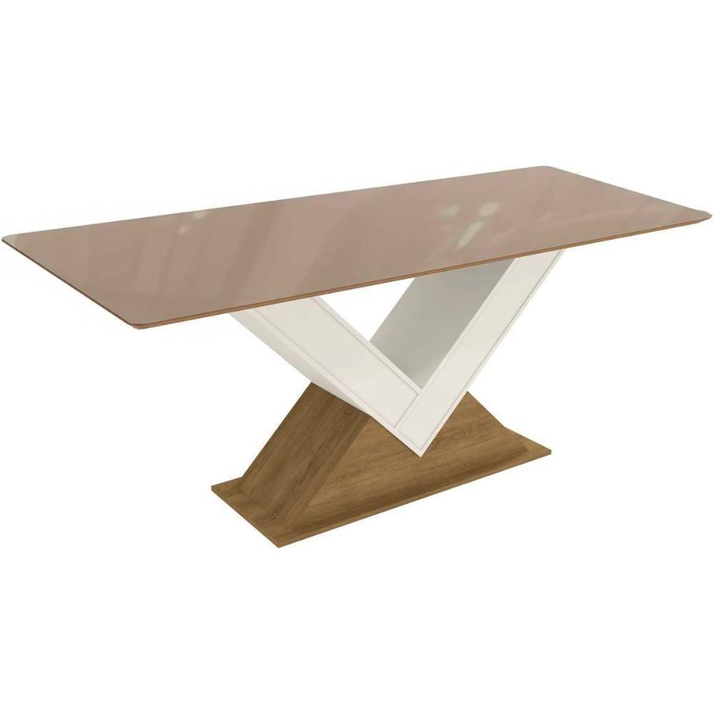 Mesa Multiuso Cozinha Amora Com Tampo Madeirado Com Vidro 160x90cm Freijó Bronze Kappesberg - 1