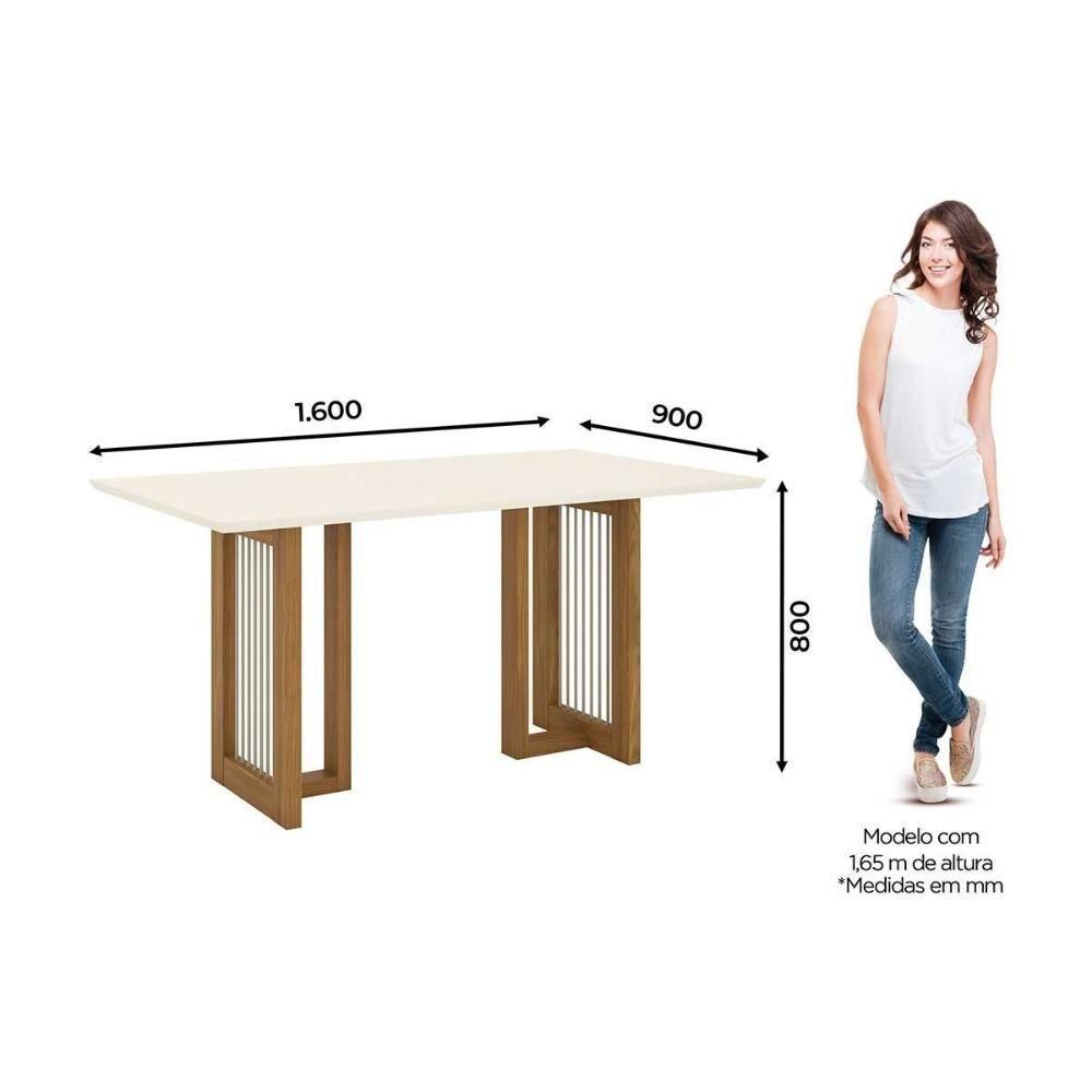 Conjunto Mesa De Cozinha Yara Com Tampo Madeirado Com Vidro Reto 160x90cm E 6 Cadeiras Malu Nature Linho Henn - 6