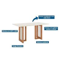 Conjunto Mesa De Cozinha Yara Com Tampo Madeirado Com Vidro Reto 160x90cm E 6 Cadeiras Malu Nature Linho Henn - 5