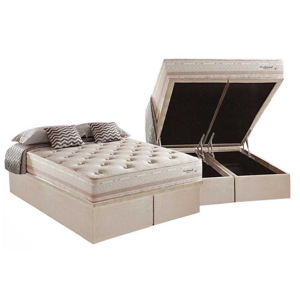 Cama Box Baú Queen: Colchão Molas Masterpocket Ensacadas Herval Maxspring Scotland + Base Crc Suede Clean (158x198) - 1