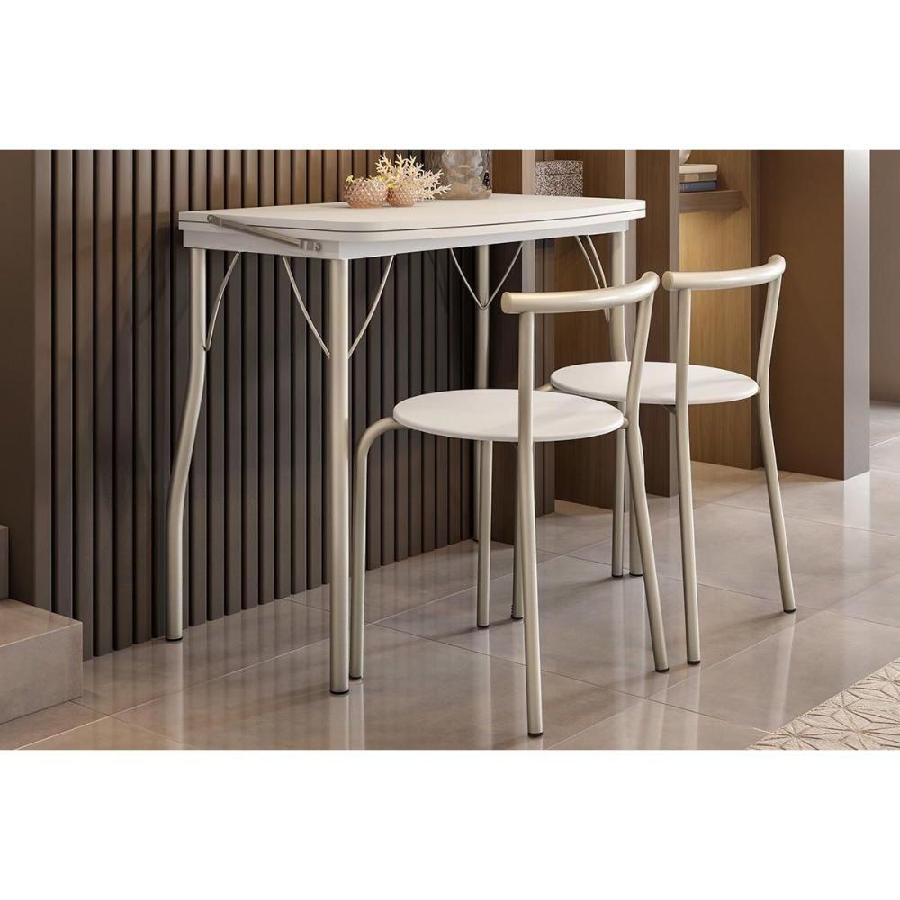 Conjunto Mesa De Cozinha Dobrável E 2 Banquetas 105 Prata Branco Prata Branco Carraro - 1