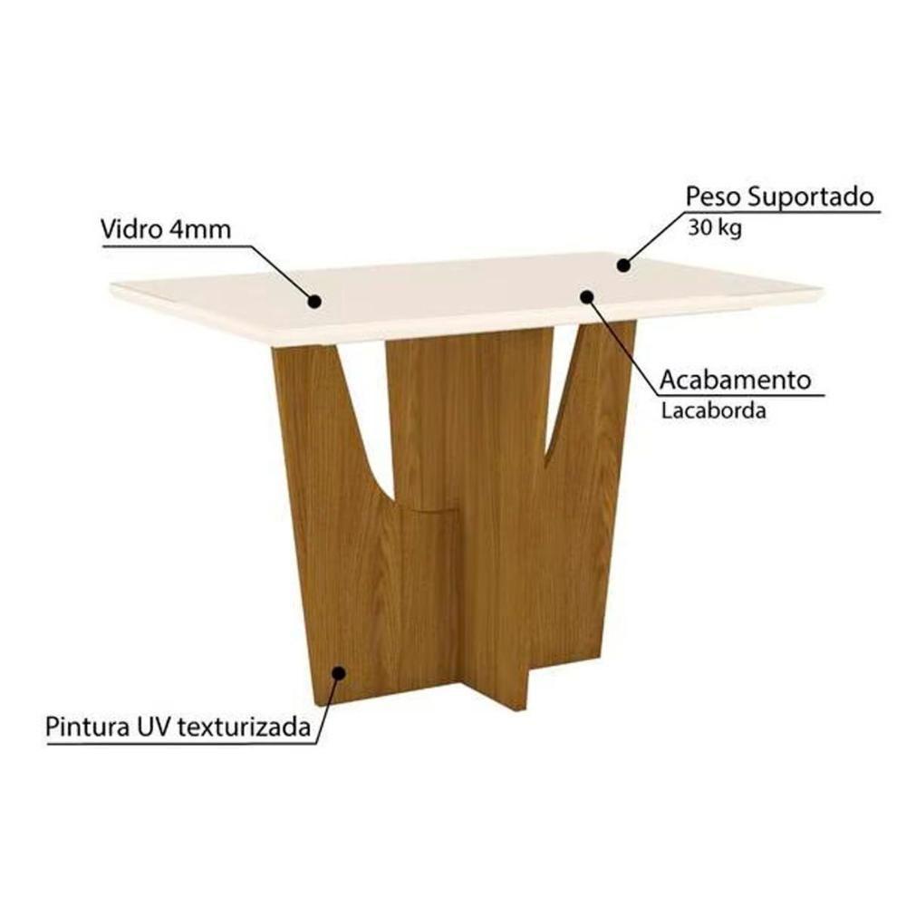 Conjunto Mesa De Cozinha Vértice Com Tampo Reto Madeirado Com Vidro 90x90cm E 4 Cadeiras Vita Nature Linho Henn - 3
