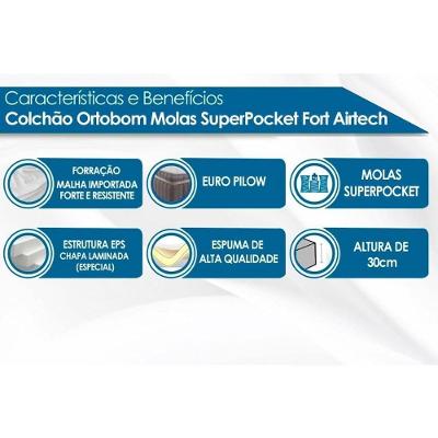 Cama Box Solteiro: Colchão Molas Superpocket Ensacadas Ortobom Fort Airtech + Base Crc Suede Clean (88x188)