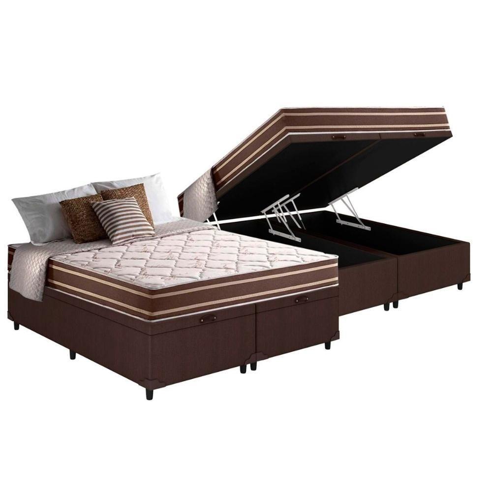 Cama Box Baú King: Colchão Molas Masterpocket Ensacadas Duo Sono + Base Crc Suede Brown (193x203) - 1