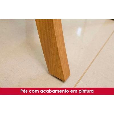 Conjunto Mesa De Cozinha Lins Com Tampo Madeirado Com Vidro Curvo 160x90cm E 6 Cadeiras Esther Nature Linho Creme Henn