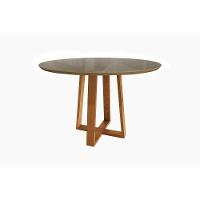 Mesa Multiuso Cozinha Elma Madeira Maciça Com Tampo Madeirado Com Vidro 120x120cm Carvalho Bronze Kappesberg - 1