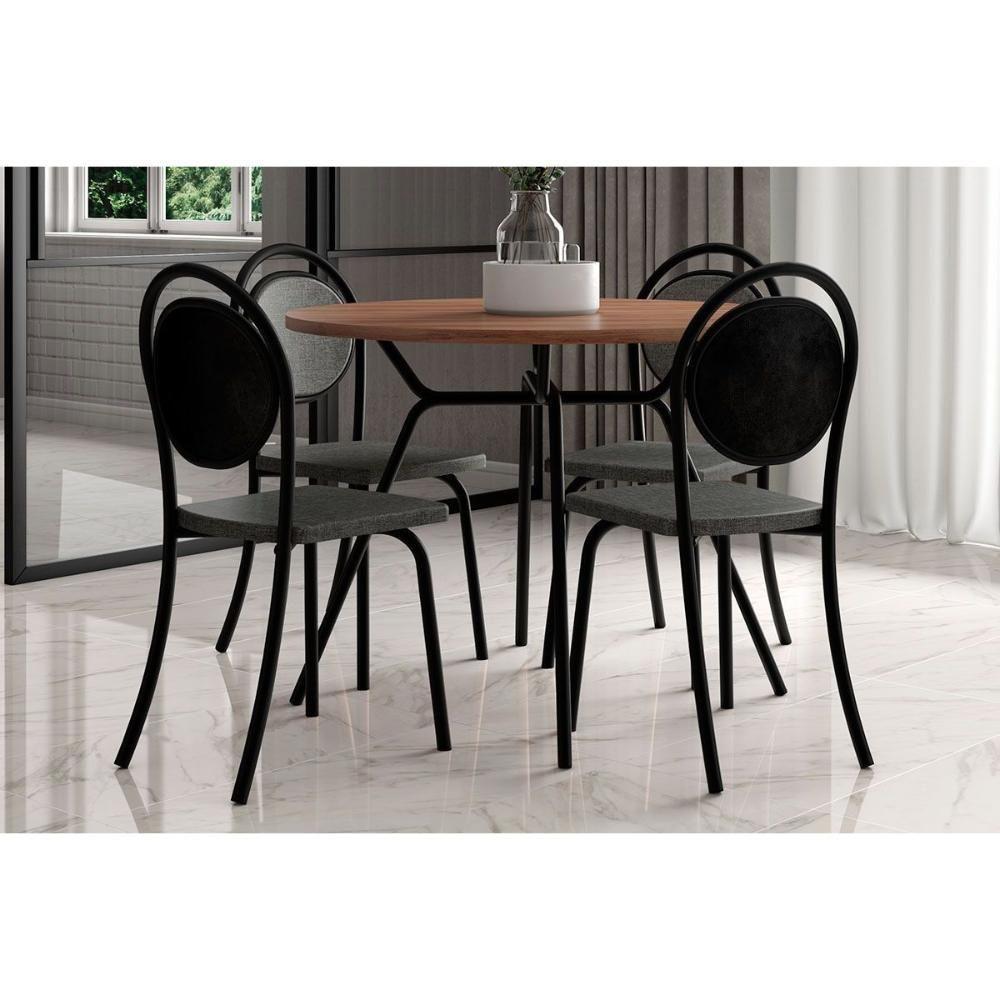 Conjunto Mesa Sala Jantar 1588 Com Tampo Madeirado 100cm E 4 Cadeiras 1738 Preto Carraro - 1