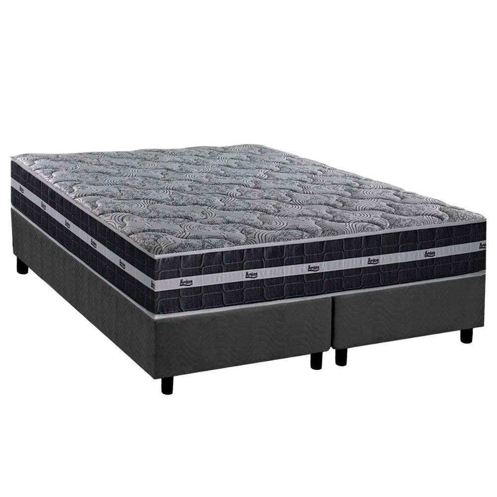 Cama Box Queen: Colchão Molas Ensacadas Black Graphite + Base Crc Suede Gray (158x198) - 1