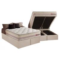 Cama Box Baú Queen: Colchão Molas Masterpocket Ensacadas Herval Maxspring Tower + Base Crc Suede Bege (158x198) - 1