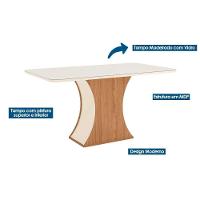 Conjunto Mesa De Cozinha Luiza Com Tampo De Vidro 160x90cm E 6 Cadeiras Isa Nature Off White Suede Marrom Henn - 2