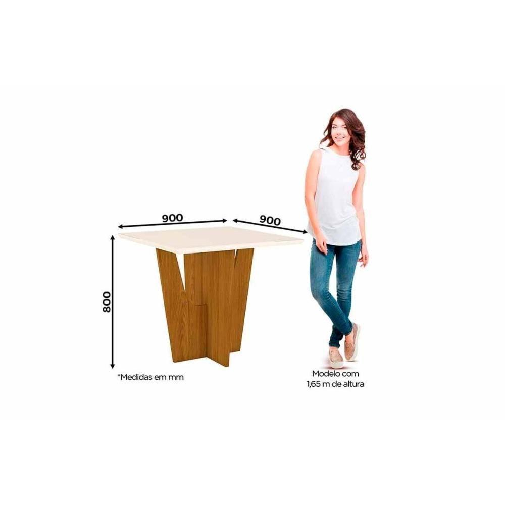 Conjunto Mesa De Cozinha Vértice Tampo Madeirado Com Vidro 90x90cm E 4 Cadeiras Isa Nature Linho Henn - 3