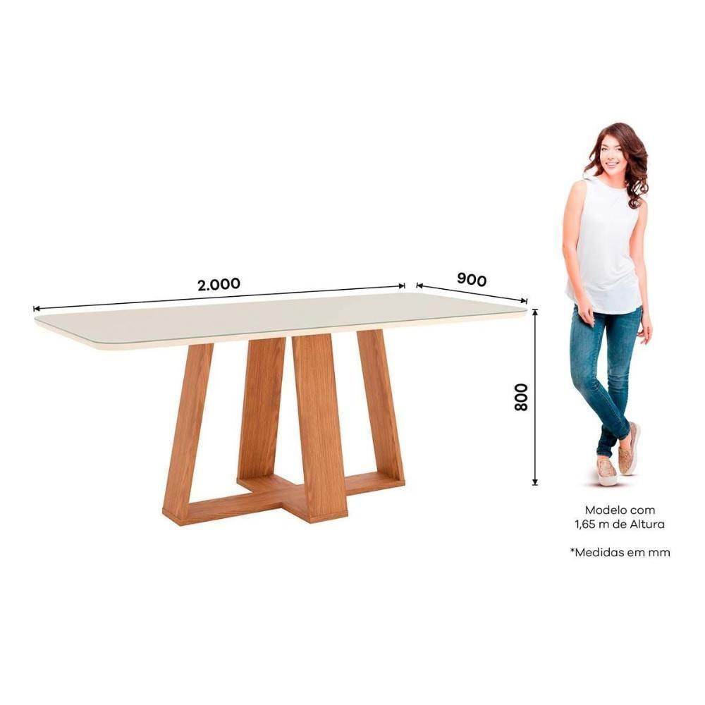 Conjunto Mesa De Cozinha Lins Com Tampo Madeirado Com Vidro Curvo 200x90cm E 6 Cadeiras Bella Nature Linho Henn - 4