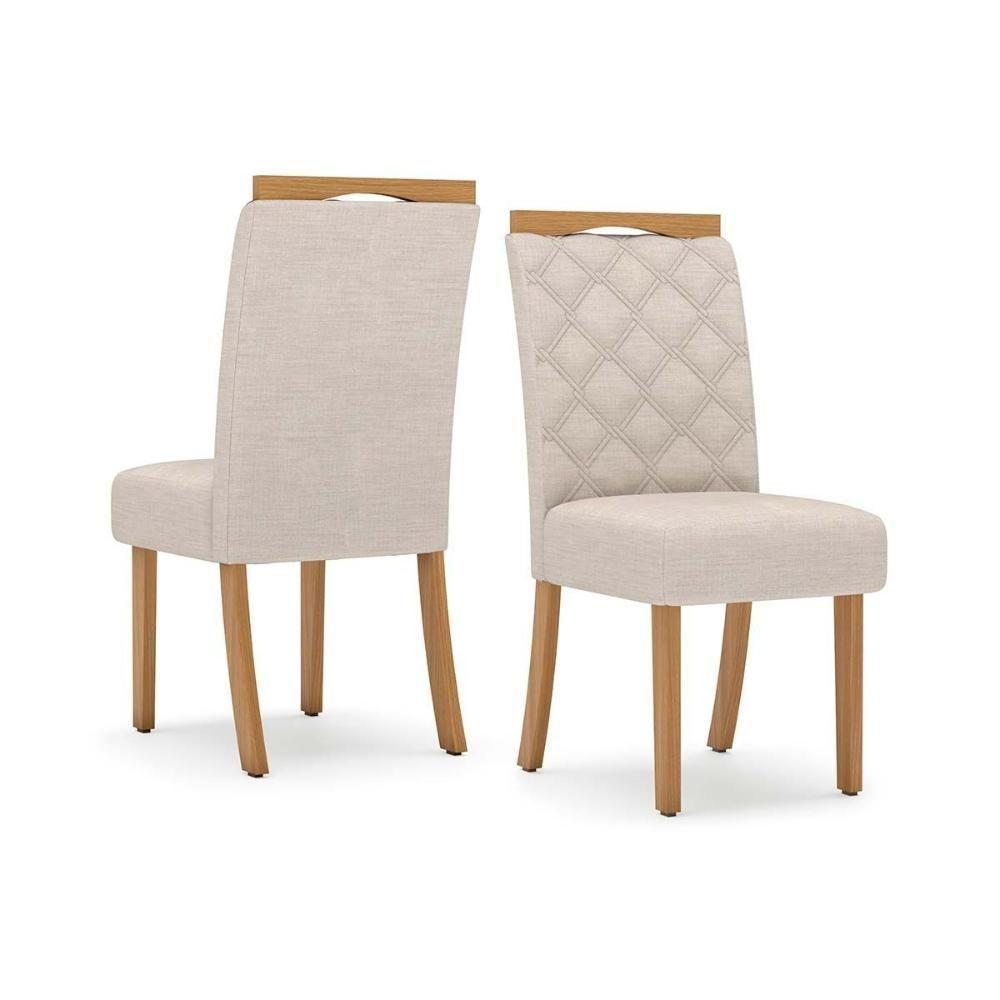 Conjunto Mesa De Cozinha Lins Com Tampo Madeirado Com Vidro Curvo 200x90cm E 6 Cadeiras Bella Nature Linho Henn - 6