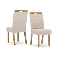 Conjunto Mesa De Cozinha Lins Com Tampo Madeirado Com Vidro Curvo 200x90cm E 6 Cadeiras Bella Nature Linho Henn - 6