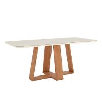 Conjunto Mesa De Cozinha Lins Com Tampo Madeirado Com Vidro Curvo 200x90cm E 6 Cadeiras Bella Nature Linho Henn - 7