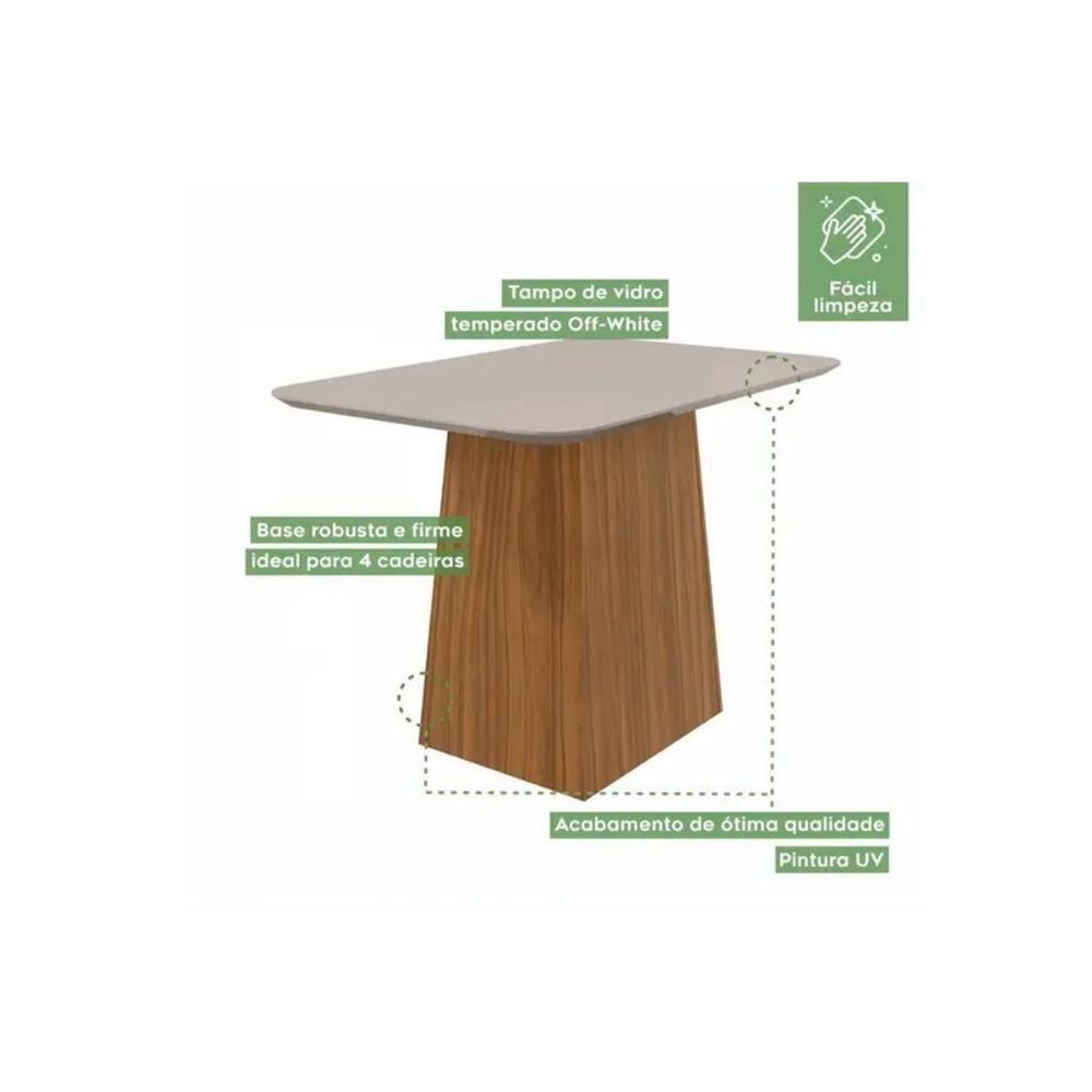 Conjunto Mesa Sala Jantar Nevada Tampo Madeirado 130cm E 4 Cadeiras Celebrare Amendoa Off White Suede Creme Lopas - 5