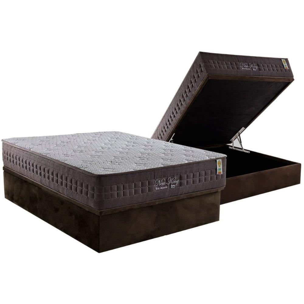 Cama Box Baú Casal: Colchão Molas Ensacadas New King Brown + Base Crc Suede Brown (138x188) - 1
