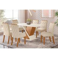 Conjunto Mesa De Cozinha Solus Tampo Madeirado Com Vidro Canto Reto 160x90cm E 6 Cadeiras Vita Nature Linho Henn - 1