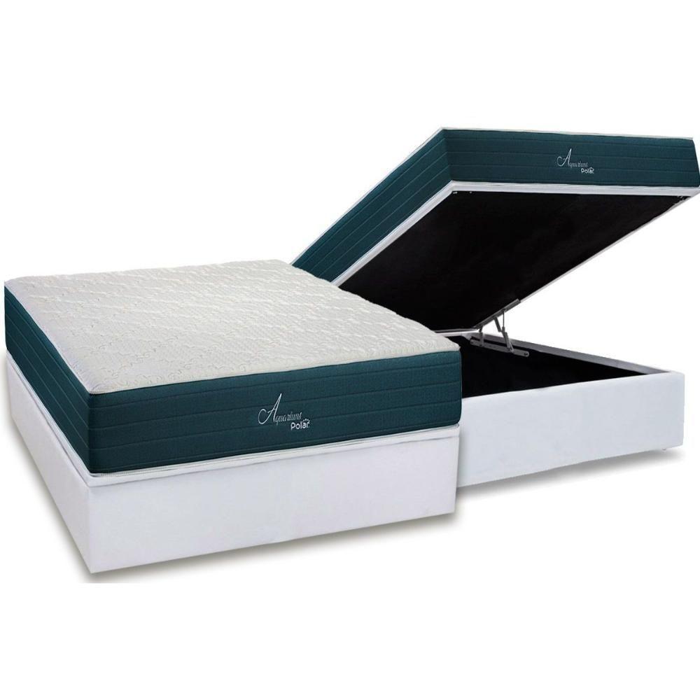 Cama Box Baú Casal: Colchão Molas Bonnel Polar Ensacadas Aquariuns + Base Crc Courano White (138x188) - 1