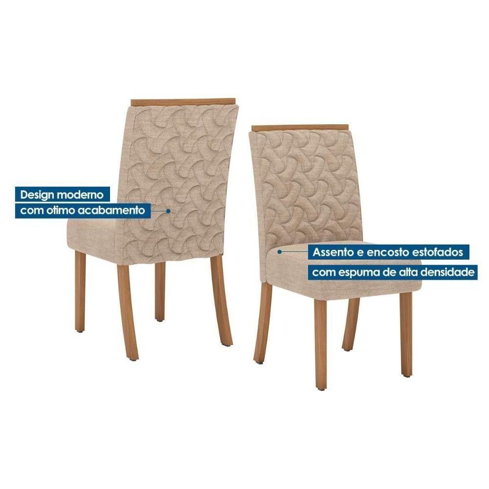 Conjunto Mesa De Cozinha Lins Com Tampo Madeirado Com Vidro Curvo 200x90cm E 6 Cadeiras Esther Nature Linho Cacao Henn - 2