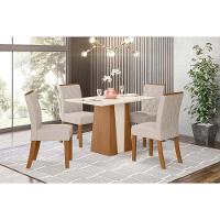 Conjunto Mesa De Cozinha Orus Com Tampo Madeirado 120x80cm E 4 Cadeiras Vita Nature Off White Linho Bege Henn - 1