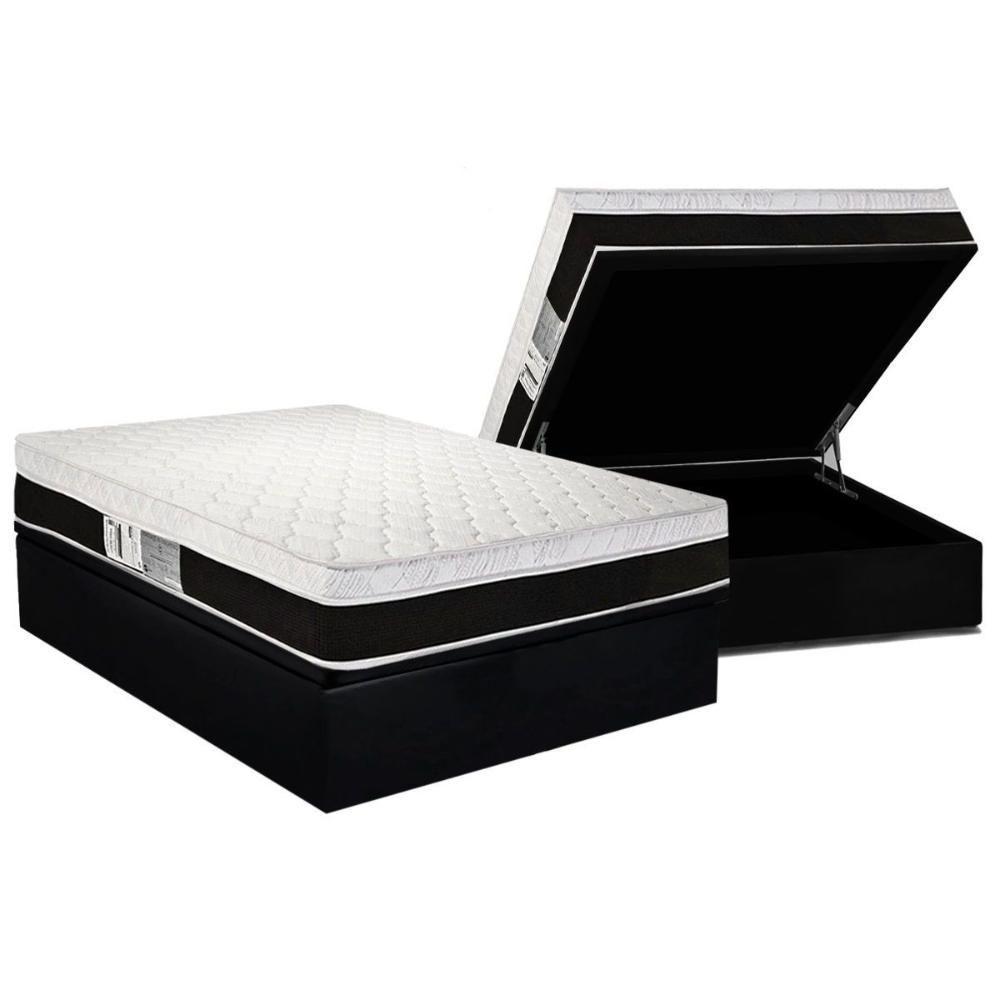 Cama Box Baú Casal: Colchão Molas Masterpocket Ensacadas Luckspuma Roma + Base Crc Suede Black (138x188) - 1