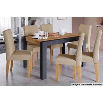 Conjunto Mesa De Cozinha Grace Com Tampo Madeirado 130x90cm E 6 Cadeiras Maia Grafite Nature Suede Gengibre Bege Cimol