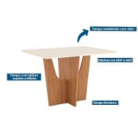 Conjunto Mesa De Cozinha Vértice Tampo Madeirado Com Vidro Canto Reto 120x80cm E 4 Cadeiras Isa Nature Linho Henn - 6