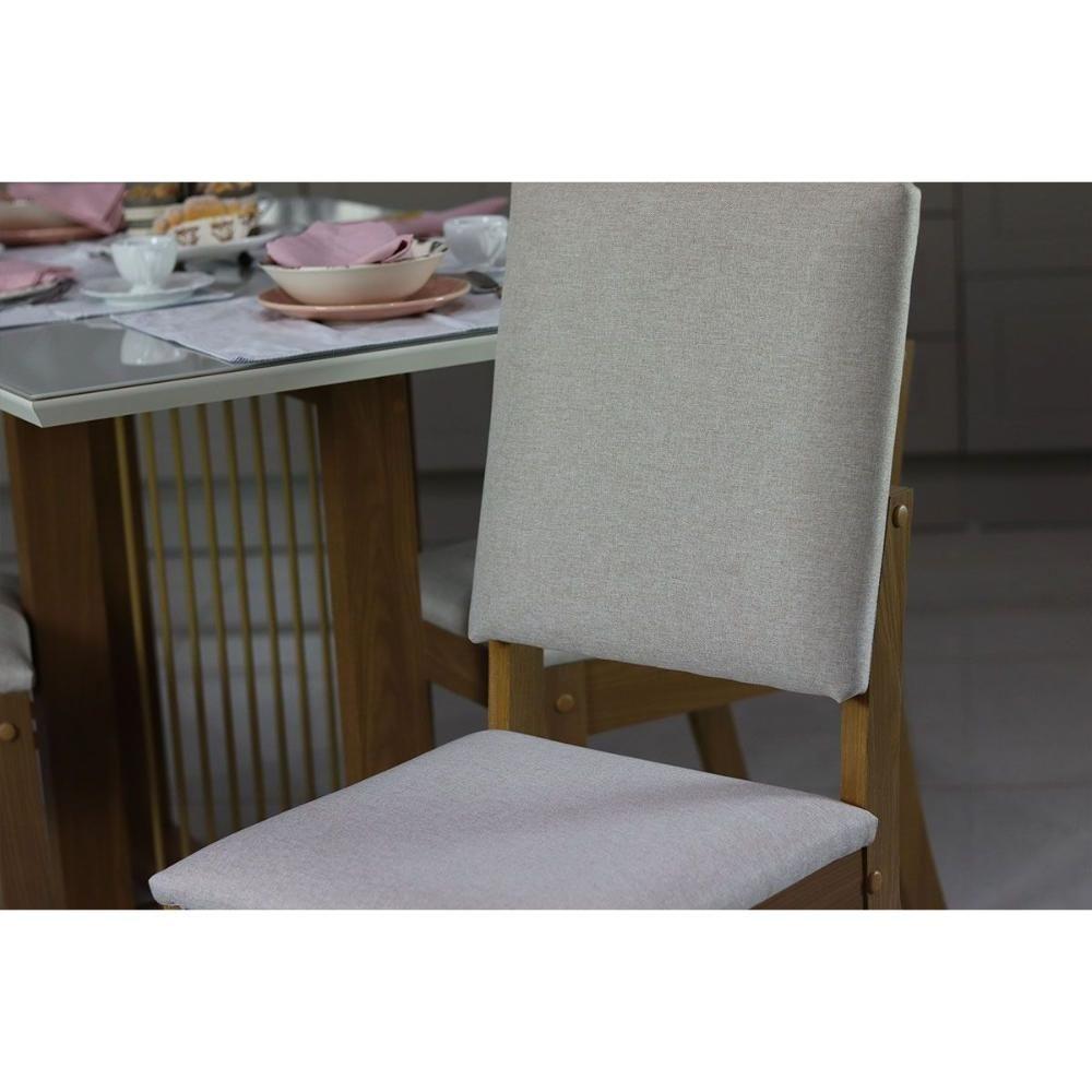 Conjunto Mesa De Cozinha Luiza Com Tampo Curvo Madeirado Com Vidro 160x80cm E 6 Cadeiras Milla Nature Linho Henn - 7