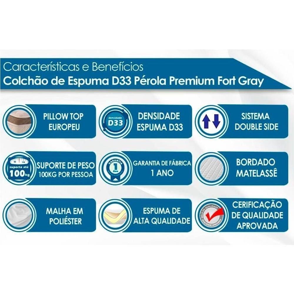 Cama Box Baú Casal: Colchão Espuma D45 Polar D33 Pérola Premium + Base Crc Suede Gray (138x188) - 5