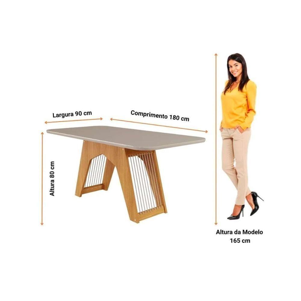 Conjunto Mesa De Cozinha Carol Tampo Madeirado Com Vidro 180x90cm E 6 Cadeiras Fernanda Madeirado Linho Grafite Cimol - 7
