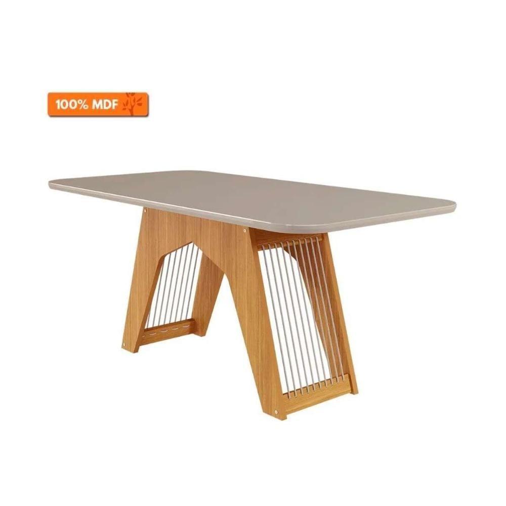 Conjunto Mesa De Cozinha Carol Tampo Madeirado Com Vidro 180x90cm E 6 Cadeiras Fernanda Madeirado Linho Grafite Cimol - 8