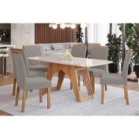 Conjunto Mesa De Cozinha Carol Tampo Madeirado Com Vidro 180x90cm E 6 Cadeiras Fernanda Madeirado Linho Grafite Cimol - 1