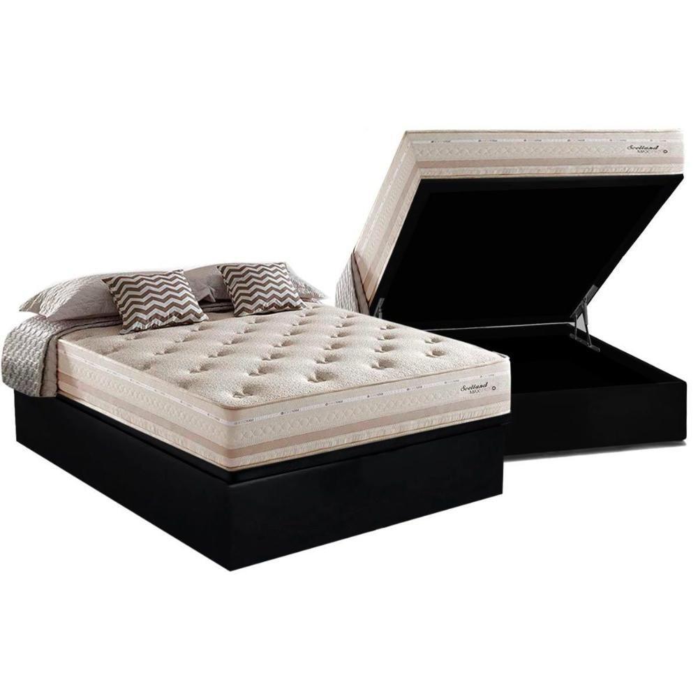 Cama Box Baú Casal: Colchão Molas Masterpocket Ensacadas Herval Maxspring Scotland + Base Crc Suede Black (138x188) - 1