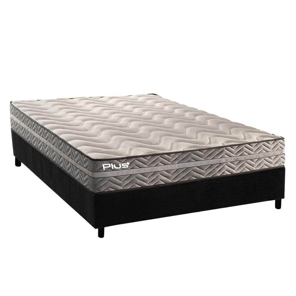 Cama Box Casal: Colchão Espuma D45 Paropas Pasquale Plus Gray + Base Crc Suede Black (138x188) - 1