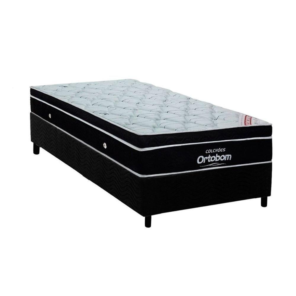 Cama Box Solteiro: Colchão Molas Superpocket Ensacadas Ortobom Elegant + Base Crc Suede Black (88x188) - 1