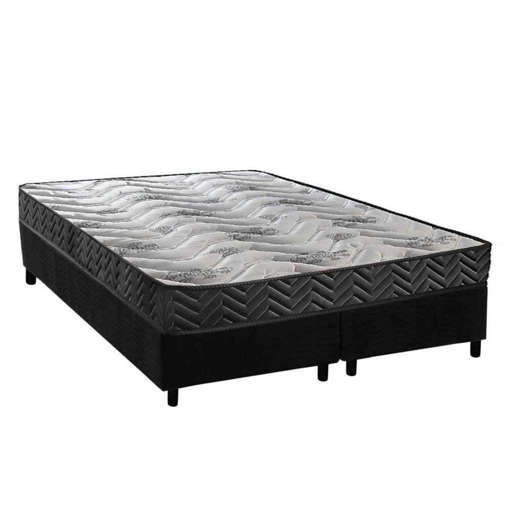 Cama Box Queen: Colchão Espuma D45 Paropas Pasquale Wave Black + Base Crc Suede Black (158x198) - 1