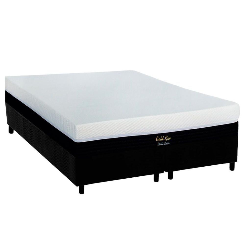 Cama Box Queen: Colchão Molas Ensacadas Luckspuma Gold Line Elastic Zipper + Base Crc Suede Black (158x198) - 1
