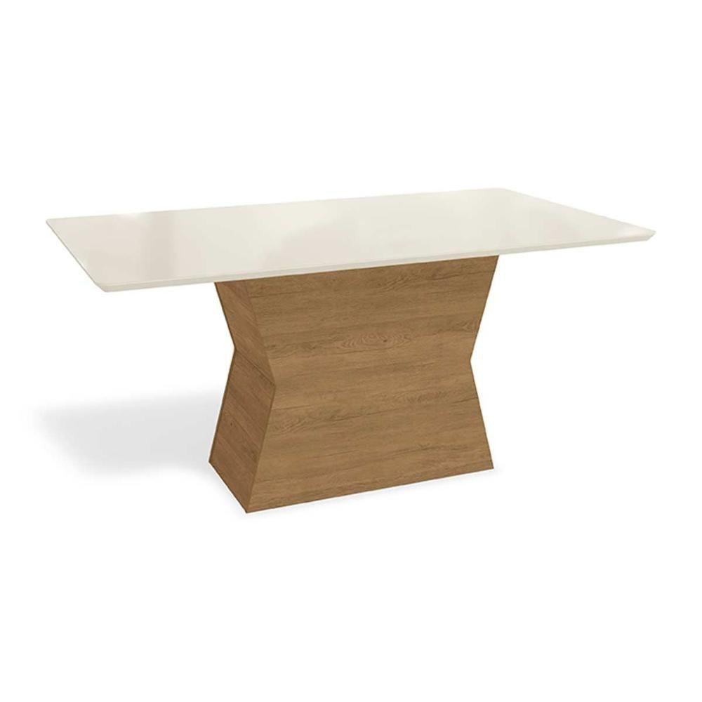 Mesa Multiuso Cozinha Tilia Com Tampo Madeirado Com Vidro 160x90cm Freijó Off White Kappesberg - 1