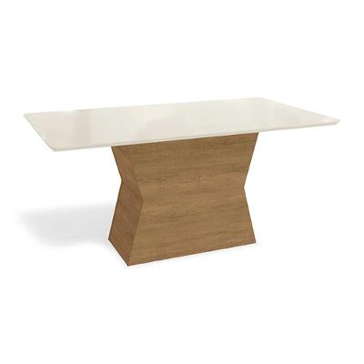 Mesa Multiuso Cozinha Tilia Com Tampo Madeirado Com Vidro 160x90cm Freijó Off White Kappesberg
