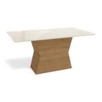 Mesa Multiuso Cozinha Tilia Com Tampo Madeirado Com Vidro 160x90cm Freijó Off White Kappesberg - 1