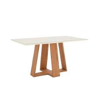 Conjunto Mesa De Cozinha Lins Com Tampo Madeirado Com Vidro 160x90cm E 6 Cadeiras Malu Nature Linho Henn - 2