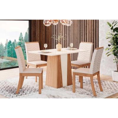 Conjunto Mesa De Cozinha Orus Com Tampo Madeirado 120x80cm E 4 Cadeiras Isa Nature Off White Linho Bege Henn