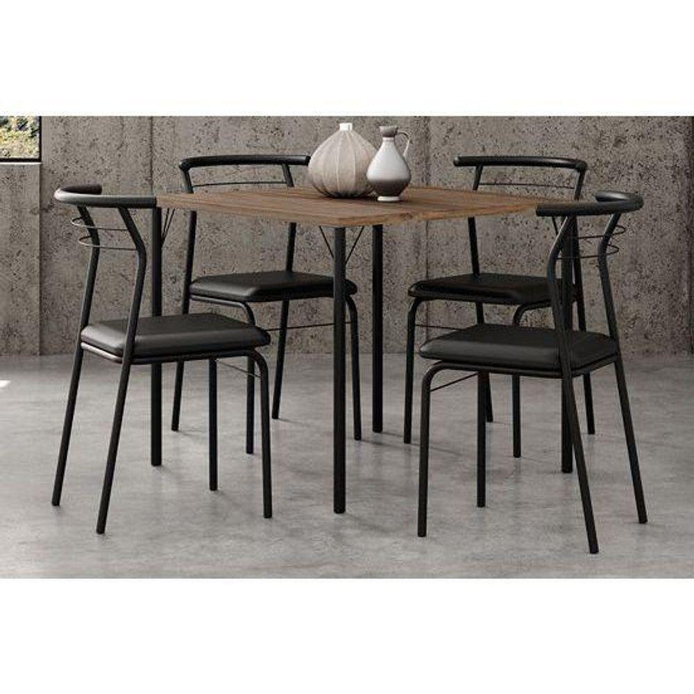 Conjunto Mesa Sala Jantar 1545 Aço Com Tampo Madeirado 87x87cm E 4 Cadeiras 1708 Preto Legno Preto Preto Carraro - 1