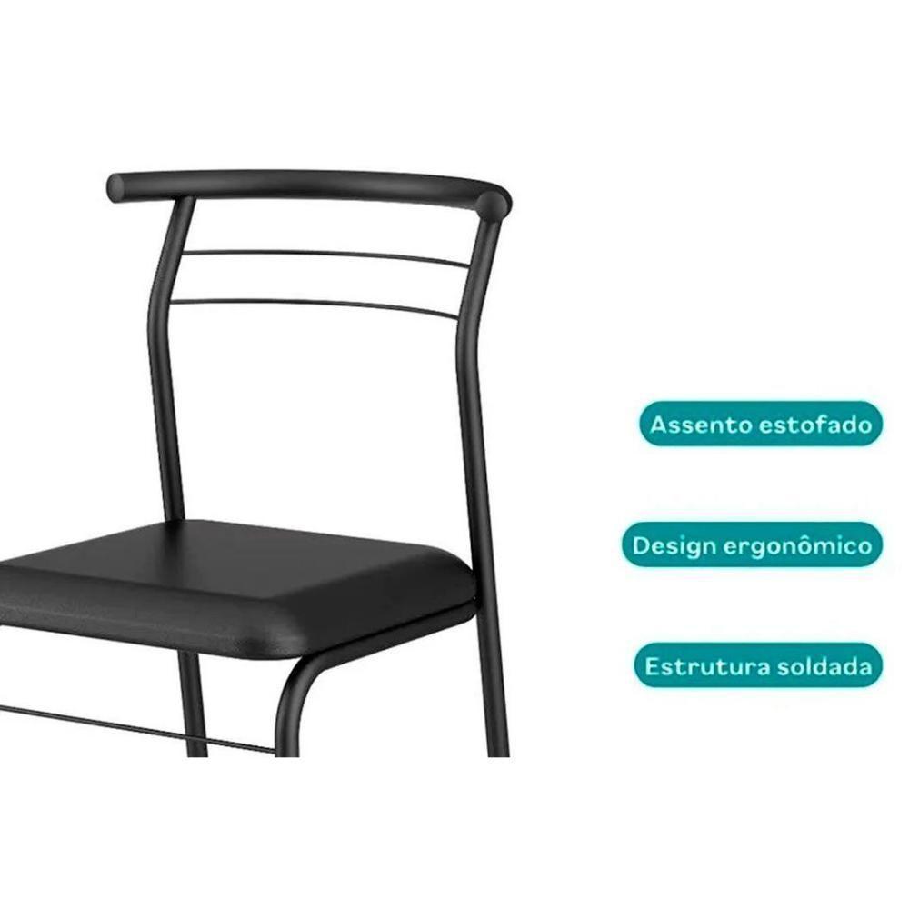 Conjunto Mesa Sala Jantar 1545 Aço Com Tampo Madeirado 87x87cm E 4 Cadeiras 1708 Preto Legno Preto Preto Carraro - 3