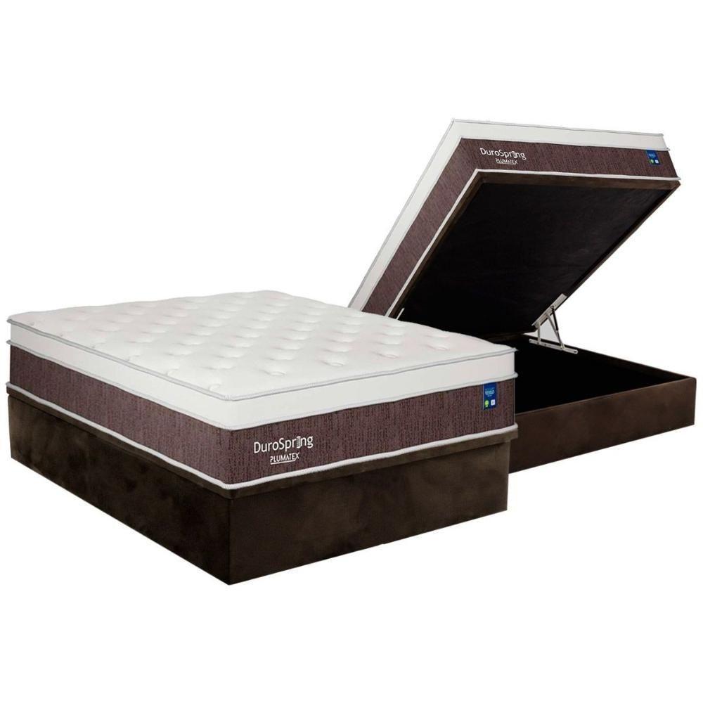 Cama Box Baú Casal: Colchão Molas Bonnel Plumatex Superlastic Durospring + Base Crc Suede Brown (138x188) - 1